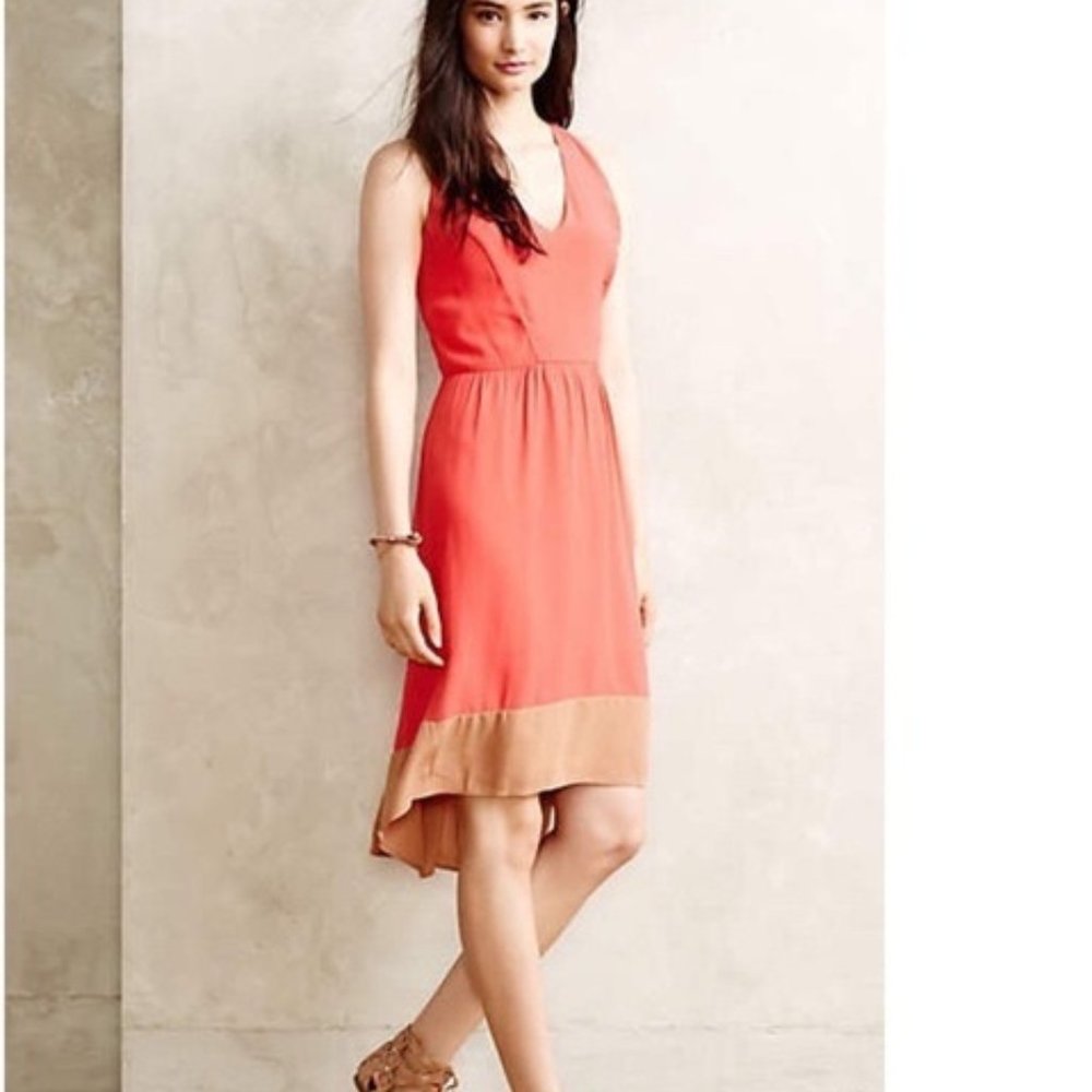 Anthropologie La Vi Coral Dress Colorblock Size Medium